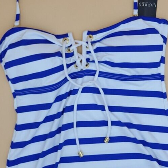 Ralph Lauren Port Stripe Lace Front Tankini Top Royal SIZE 8 NWT - Picture 4 of 5